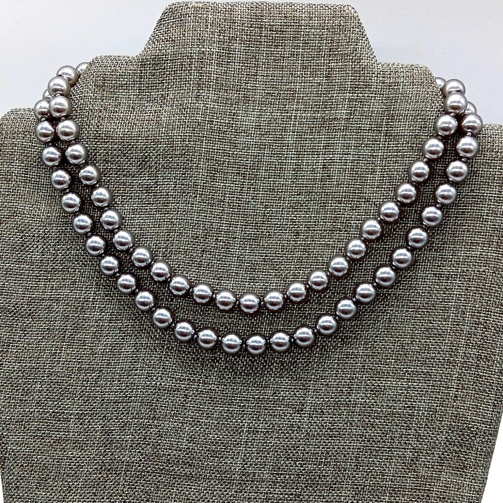 Vintage 30" Kenneth Jay Lane Gray Glass Pearl Necklace Filigree Clasp 1990s - Picture 4 of 5